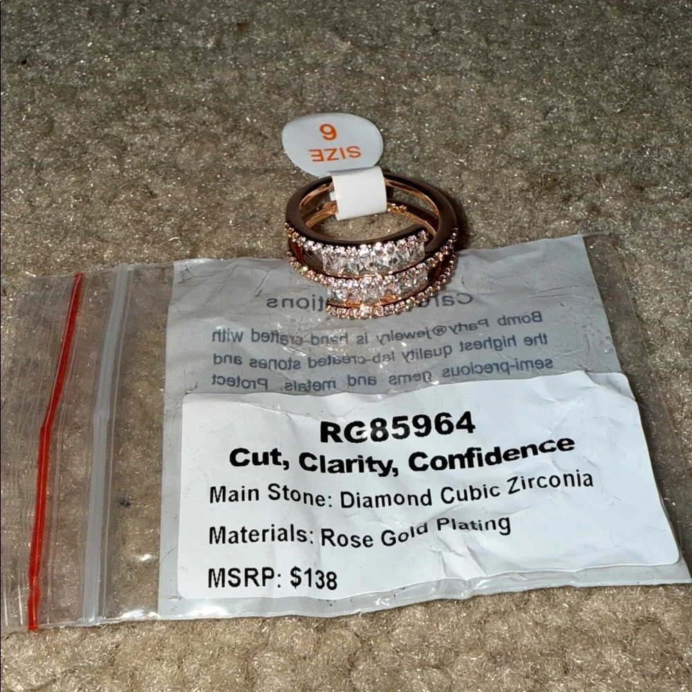 Rose Gold Plated Diamond Cubic Zirconia Ring - Picture 1 of 2